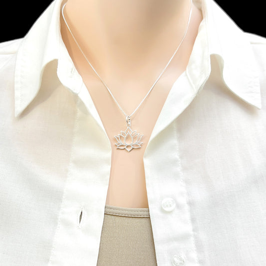 925 Sterling Silver Lotus Flower Necklace for Women, Lotus Charm Inspirational Necklace