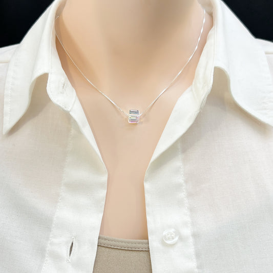 925 Sterling Silver Clear Crystal Cube Necklace, Layering Necklace, Minimalist Choker Necklace, Birthday Gift, Valentine's Day Present