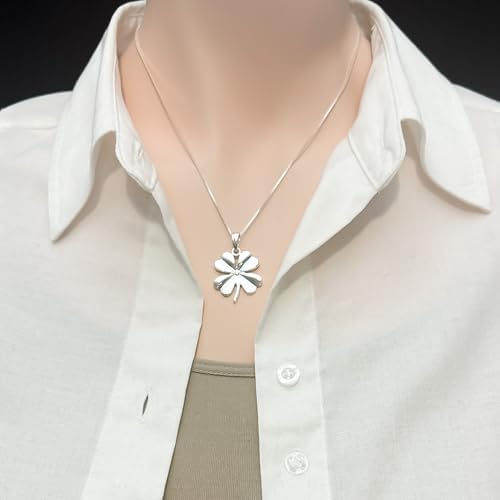 Four Leaf Clover Pendant Sterling Silver Large, St. Patrick's Day Gift Necklace, Irish Good Luck Necklace, Shamrock Jewelry