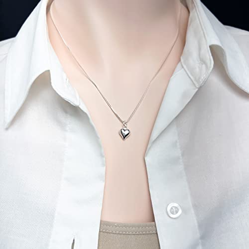 Tiny Sterling Silver Puffed Heart Charm Necklace for Women, Mother's Day Gift for Daughter-in-Law, Birthday Gift for Daughter in Law