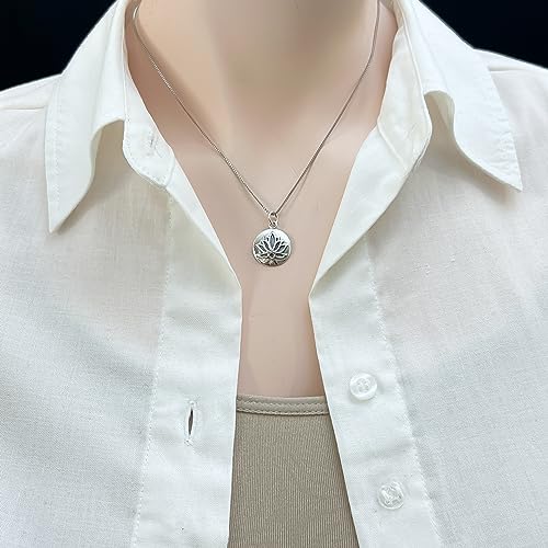 Lotus Flower Necklace for Women, 925 Sterling Silver Lotus Necklace with Oxidized Finish, Motivational Inspirational Necklace