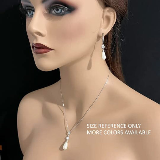 Custom Color, White Pearl Necklace and Earrings Set, Wedding Jewelry Set, Bridal Jewelry Set, Bridesmaid Jewelry, Pearl Prom Jewelry