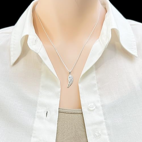 Small and Dainty 925 Sterling Silver Angel Wing Pendant Necklace for Women, Teen Girls - Inspirational Jewelry, Gift for Baptism