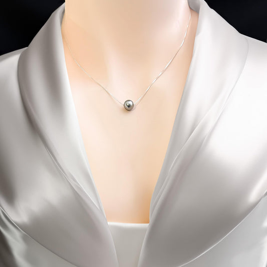 Delicate and Dainty 8mm Grey Floating Pearl Necklace, Austrian Crystal Pearl Necklace for Women, Minimalist Floating Pearl Bridal Party Jewelry