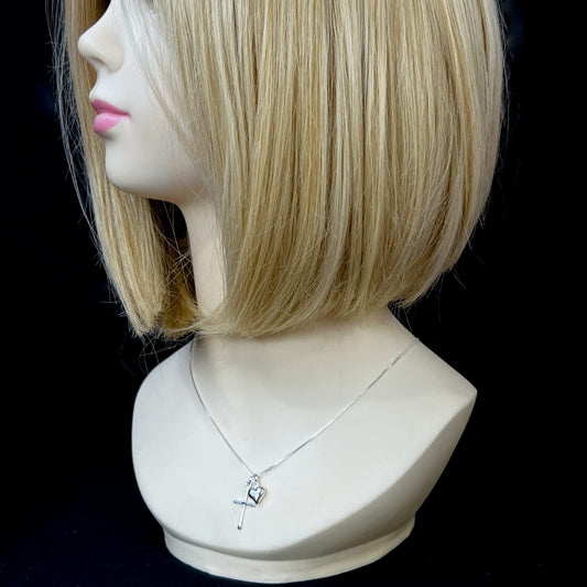 Sterling Silver Cross Necklace for Girls, Cross Necklace with Puffed Heart Charm, Confirmation Gift Necklace for Daughter, Granddaughter Gift Necklace