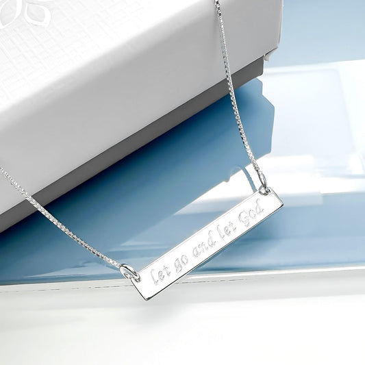 925 Sterling Silver Bar Necklace For Women, Let Go and Let God Necklace, Inspirational Motivational Encouragement Gift Jewelry