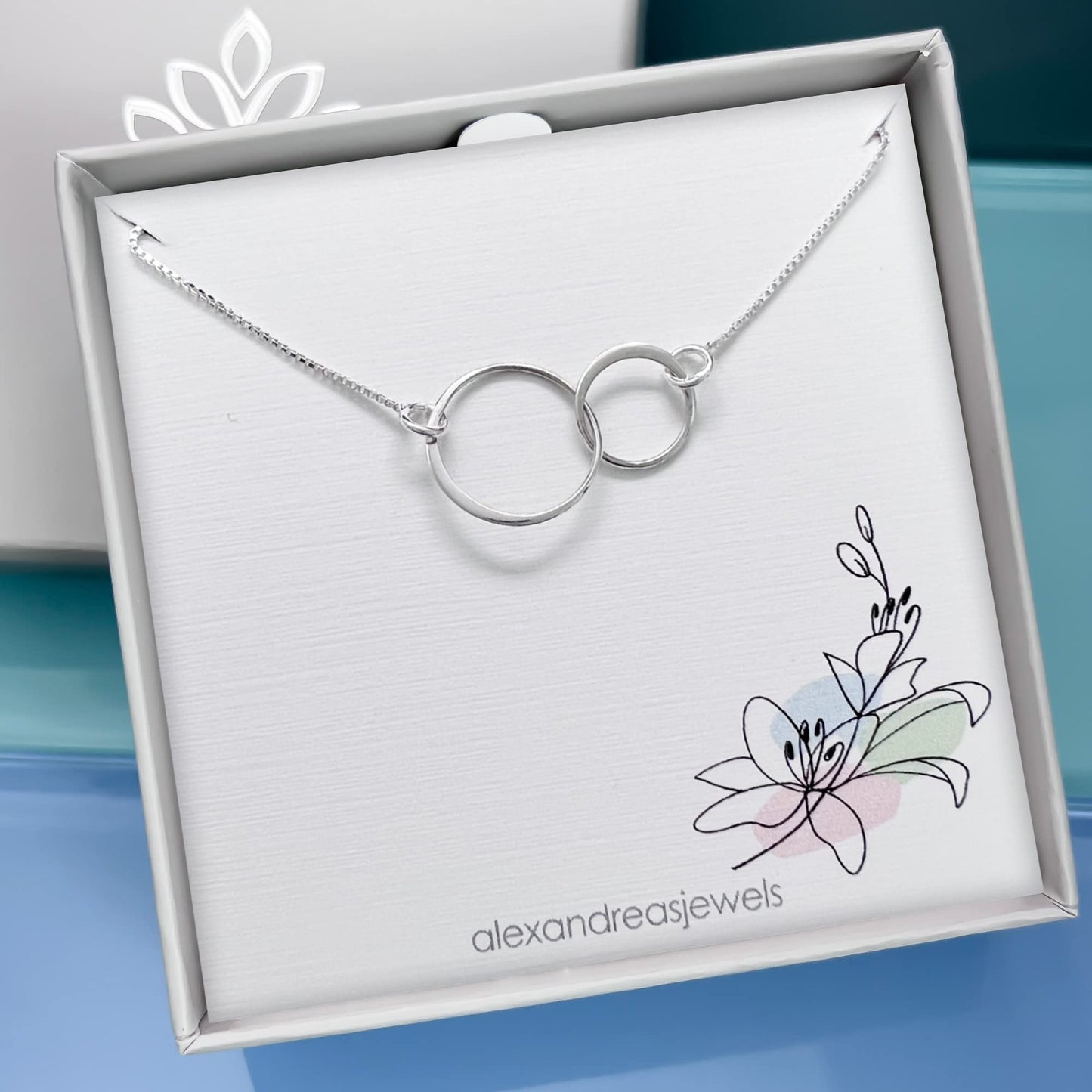 Sterling Silver Two Ring Necklace, Two Interlocking Rings Necklace, Sisters Necklace, Mother Daughter Necklace, Best Friend Necklace