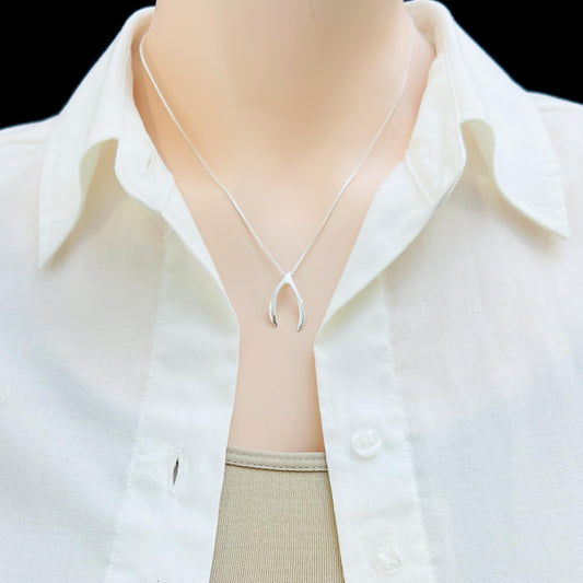 High Polish Sterling Silver Wish Bone Necklace for Women, Best Wishes Birthday Gift