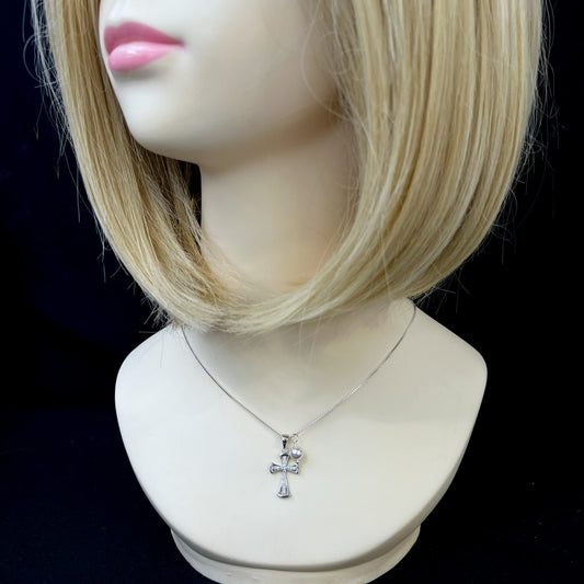 Sterling Silver Cross Necklace for Girls, Confirmation Gift Necklace for Godchild from Godmother, Silver Cross Necklace with Crystal Pearl