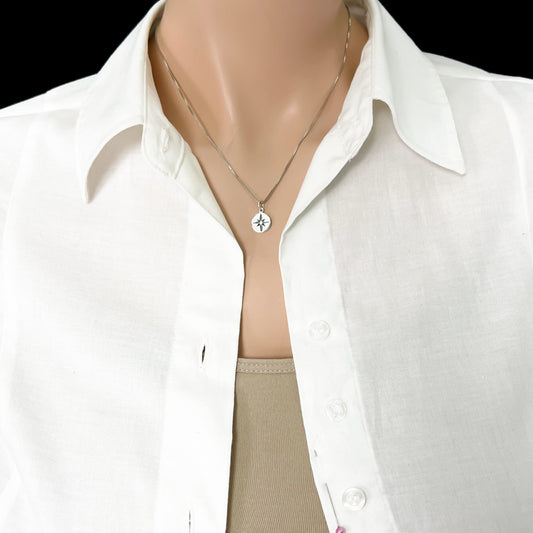 Tiny Sterling Silver North Star Compass Necklace for Women, Best Friend Gift, Girlfriend Gift Necklace, No Matter Where We Go, Graduation Gift for Friends, Graduation 2026 Gift