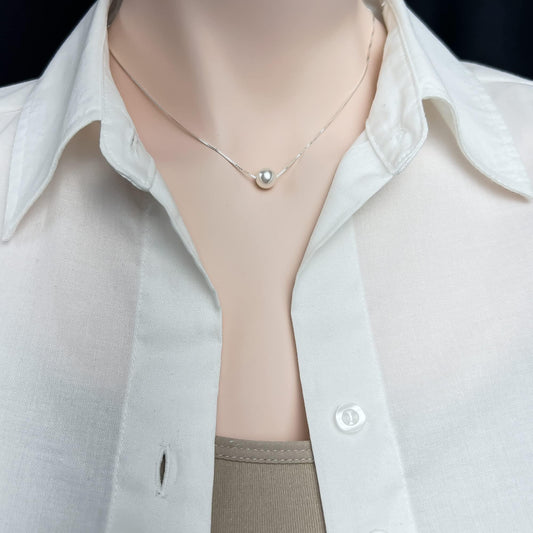 Sterling Silver Floating White Crystal Pearl Necklace, Bridesmaid Gift, White Pearl Necklace, Bridal Party Jewelry