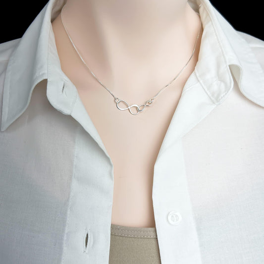 Sterling Silver Double Interlocking Infinity Necklace, Grandmother Mother Birthday Gift, Mother's Day Gift Necklace, Grandmother Valentine's Day Gift Necklace (Mother and Daughter)