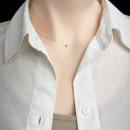 Sterling Silver Tiny Dot Necklace, Very Tiny Delicate and Dainty Sterling Silver Ball Bead Choker Necklace, Round Silver Bead Layering Necklace for Women, Dainty Minimalist Necklace