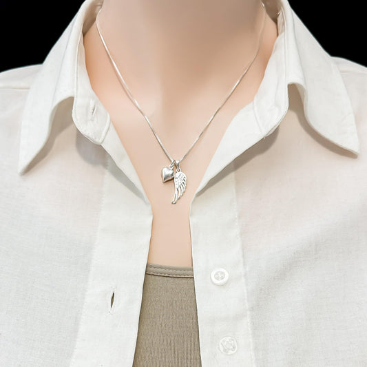 Sterling Silver Angel Wing and Heart Necklace Baptism Gift for Goddaughter Gift for Niece Granddaughter