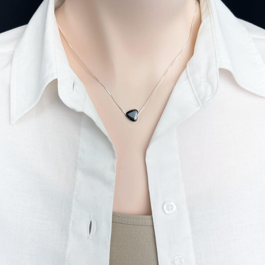 Black Heart Necklace Magnetic Hematite Sideways Heart Girlfriend Gift Necklace Layering Necklace, Wife Birthday Present Choker Necklace