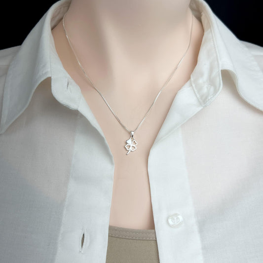 Tiny Delicate and Dainty Sterling Silver Four Leaf Clover Necklace for Women, Shamrock Necklace, St. Patricks Day Irish Good Luck Necklace