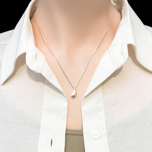 925 Sterling Silver High Polish Curved Teardrop Pendant Necklace for Women Teen Girls Casual Minimalist Layering Necklace for Everyday Wear