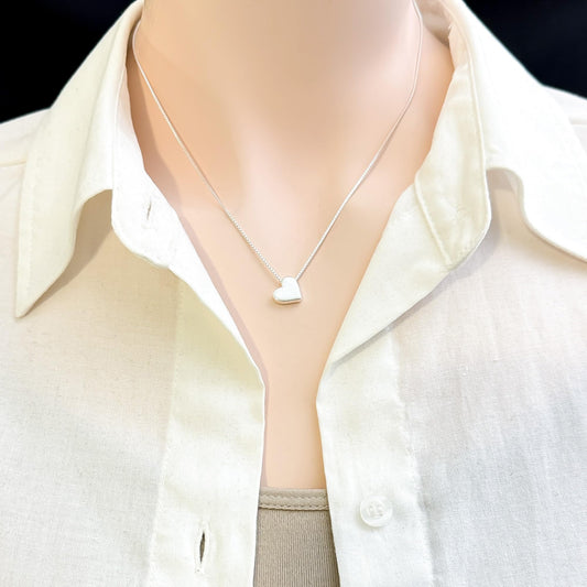 925 Sterling Silver Floating Heart Necklace for Women, Minimalist Solid Sterling Silver Heart Necklace