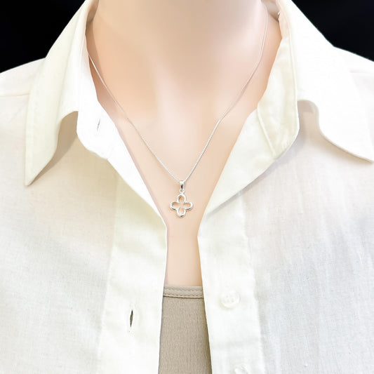 925 Sterling Silver Four-Leaf Clover Necklace for Women, Sterling Silver Open Clover Necklace, Good Luck Charm Minimalist Necklace