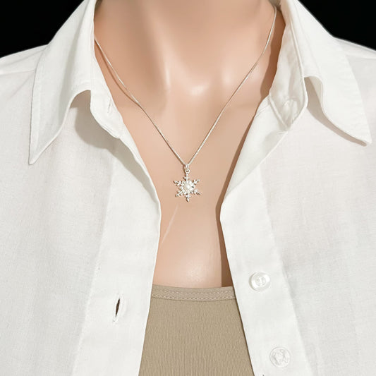 Sterling Silver Snowflake Necklace with Freshwater Pearl for Women, Holiday Present, Christmas Gift Necklace for Her