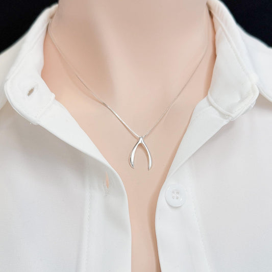 Good Luck Necklace, Sterling Silver Wishbone Pendant Necklace, Dainty Minimal Necklace