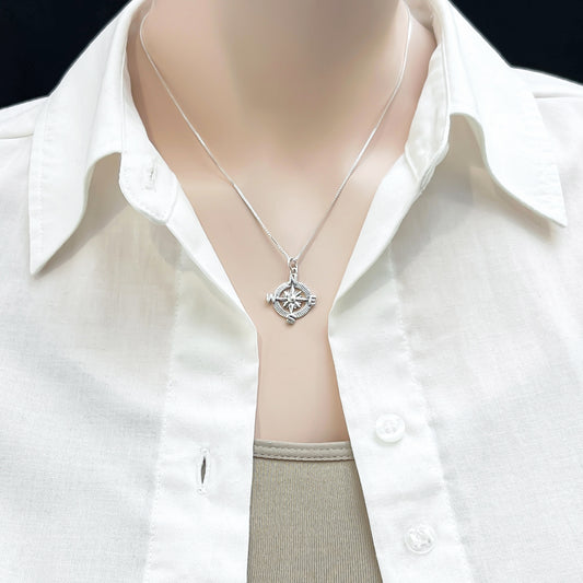 925 Sterling Silver Compass Necklace, Travel Necklace, Graduation Gift Necklace, Retirement Gift Necklace