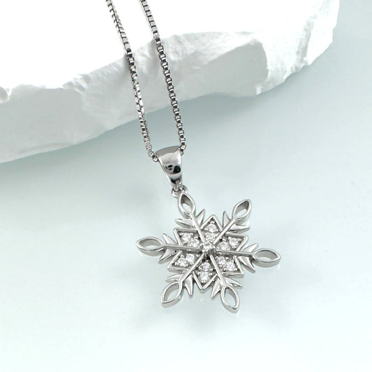 Sterling Silver and CZ Snowflake Necklace