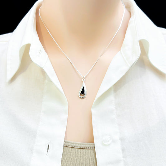 Black Onyx Teardrop Necklace for Women, Sterling Silver Tear Drop Black Onyx Necklace, Birthday or Holiday Gift for Wife, Girlfriend or Best Friend