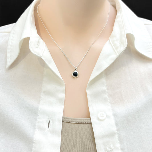 Black Onyx Disc Necklace for Women, 925 Sterling Silver Black Onyx Pendant Necklace, Birthday or Holiday Gift for Wife, Girlfriend, Mom or Best Friend