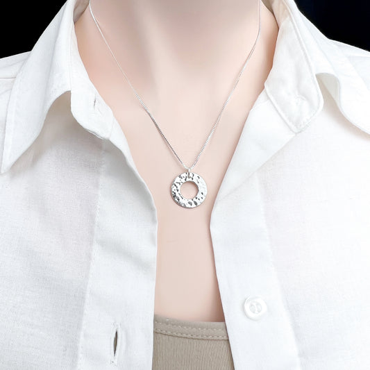 Hammered Circle Necklace for Women, Eternal Bond Sterling Silver Eternity Necklace, Mom Gift Necklace, Girlfriend Gift, Best Friend Gift Jewelry