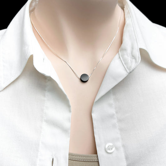 Black Onyx Disc Necklace, Sterling Silver Black Onyx Necklace, Layering Necklace
