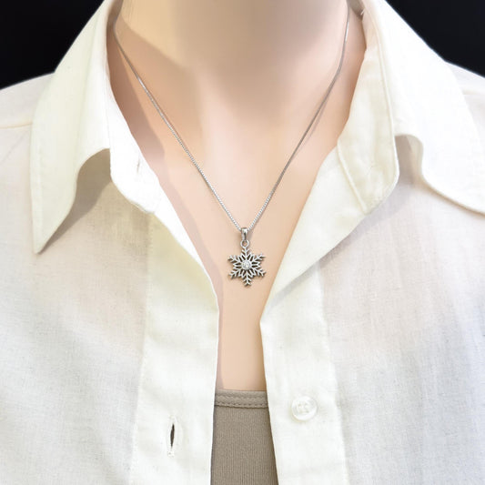 Sterling Silver Snowflake Jewelry Set, Necklace and Earrings with CZ Winter Wedding Jewelry, Christmas Gift for Women, Snowflake Jewelry Set