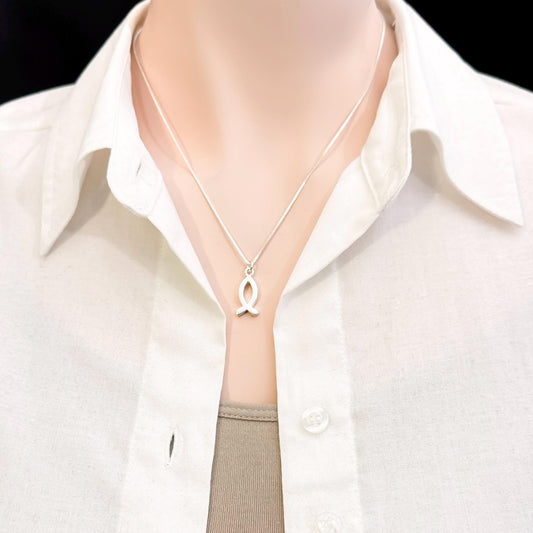 Sterling Silver Ichthus Necklace for Women, Fish Jewelry, Religious Necklace, Christian Ichthus Fish Jewelry