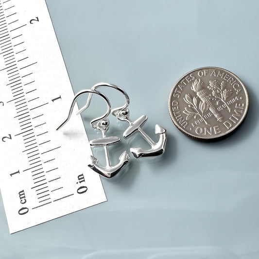 Silver Anchor Earrings, Anchor Jewelry, Dainty Sterling Anchor Dangle Earrings