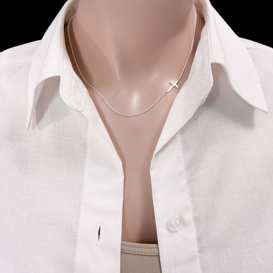 Delicate and Dainty Sterling Silver Sideways Cross Necklace, Goddaughter Gift Necklace