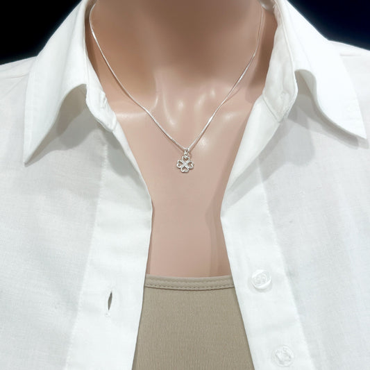 Tiny Four-Leaf Clover Necklace, Sterling Silver Four-Leaf Clover Necklace, Lucky Charm Necklace, Irish Luck Necklace, Best Friend Gift