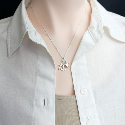 Sterling Silver Faith Hope and Charity Necklace, Goddaughter Gift Necklace, Baptism Gift Necklace, Granddaughter Christmas Gift Necklace