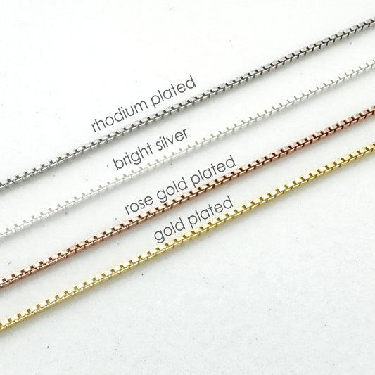 925 Sterling Silver Box Necklace Chain, 0.8mm - 14", 16", 18", 20", 22", 24"