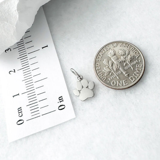 Very Tiny and Dainty Dog Paw Charm, 8mm - Rhodium, Gold or Rose Gold Plated Paw Print Charm