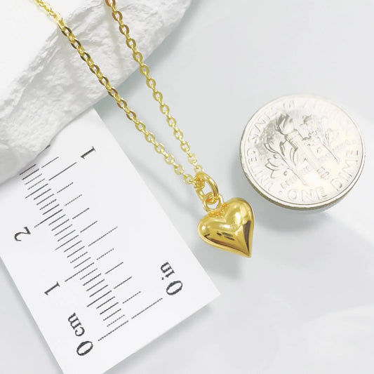Tiny and Dainty 14K Micron Gold Plated Sterling Silver Puffed Heart Necklace for Women, Valentine's Day Gift for Her