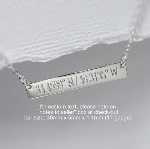 engraved coordinates bar necklace