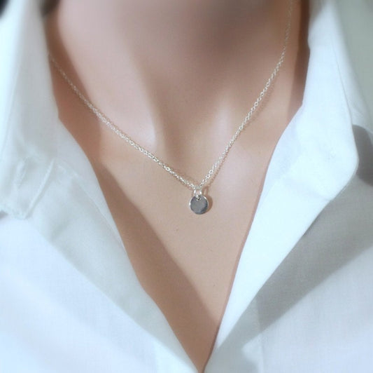 Small Sterling Silver Circle Necklace Tiny Silver Disc