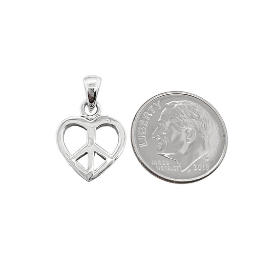 Sterling Silver Plain Heart Peace Sign Pendant, 13mm