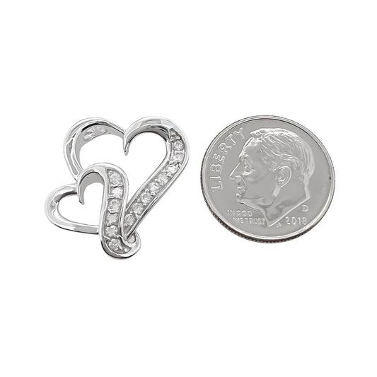 Sterling Silver Double Heart Pendant with Cubic Zirconia Crystals, 19mm