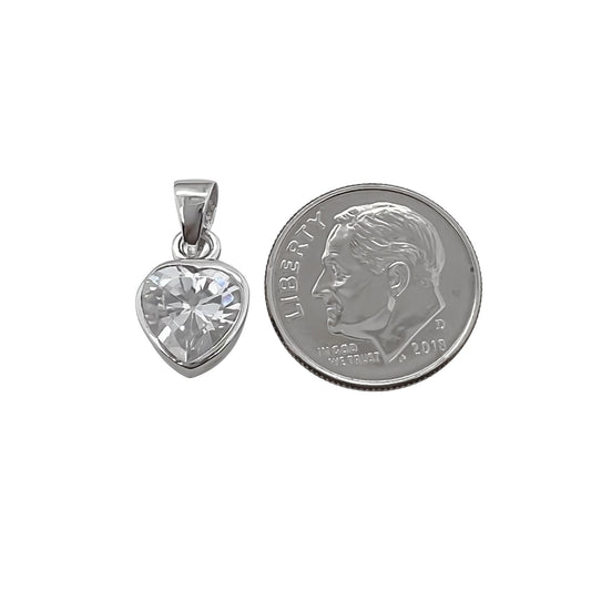 Sterling Silver Tiny Heart Pendant with Cubic Zirconia Crystal 9mm