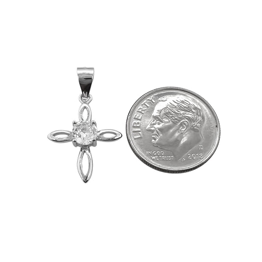 Tiny Sterling Silver Cross Pendant with Cubic Zirconia Crystals, 18mm
