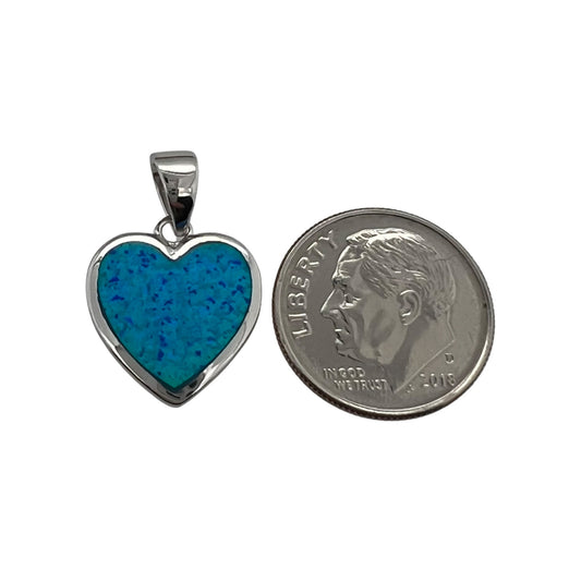 Sterling Silver Heart Pendant with Lab Created Blue Opal, 16mm