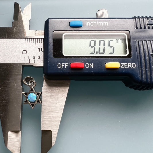 Small Sterling Silver Star of David Pendant with Lab Created Blue Opal, 9mm