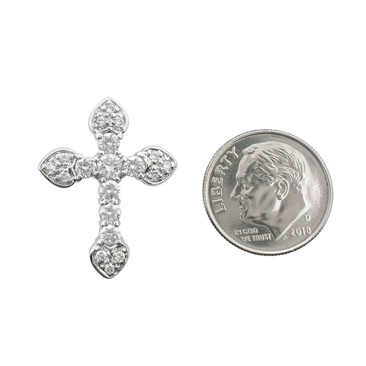 Sterling Silver Cross Pendant with Cubic Zirconia Crystal, 26mm