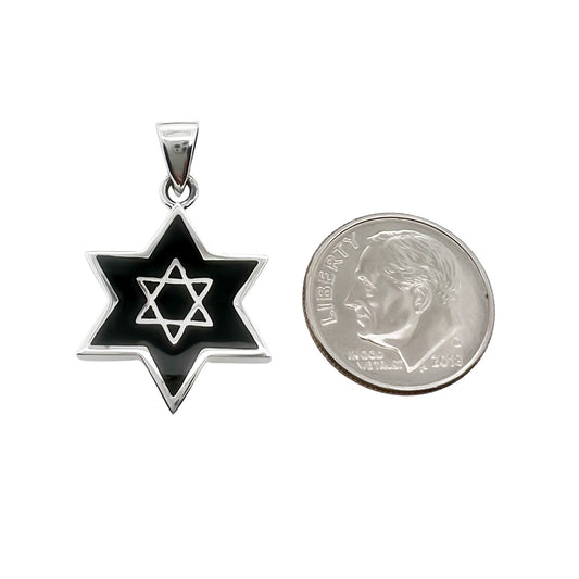 Sterling Silver Star of David Pendant with Black Onyx Stone, 18mm